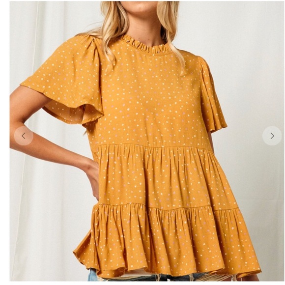 Boho Chic Flutter Sleeve Layered Tiered Baby Doll Short Sleeve Top Sz MED NWT - Picture 2 of 5